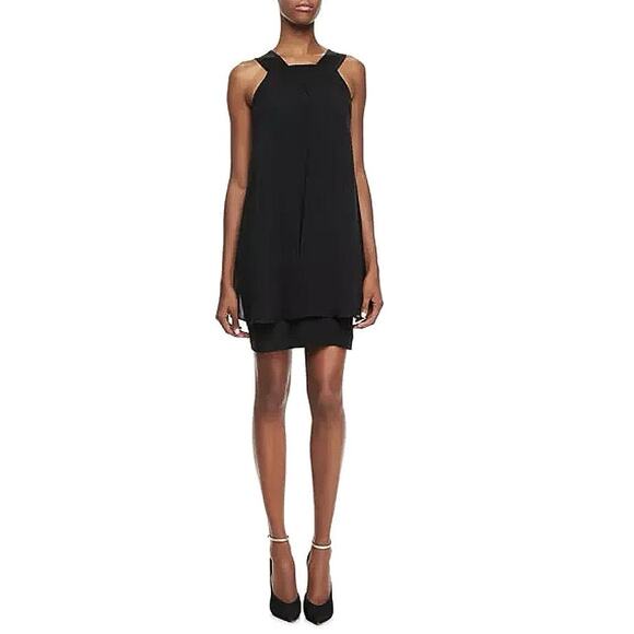 Theory Lylin Black 100% Silk Double Georgette Sleeveless Layered Mini Dress 12 - Picture 1 of 12